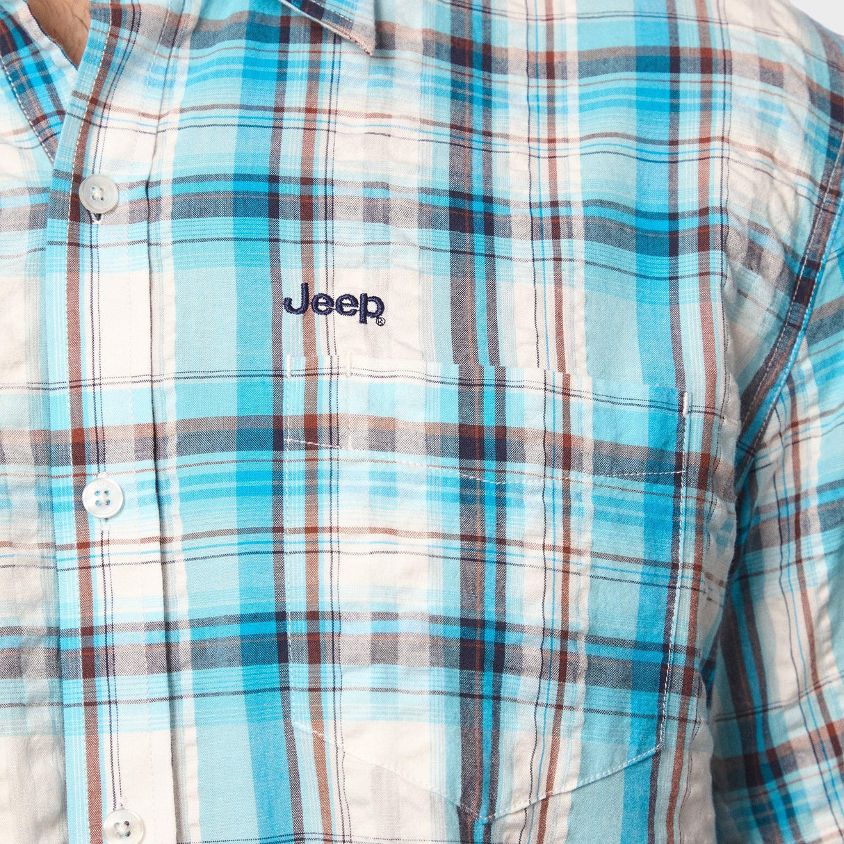 Jeep Mens Yarn Dye Ss Check Shirt Multi Blue