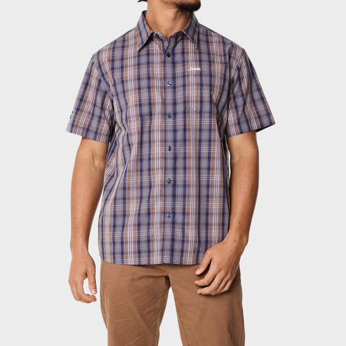 Jeep Mens M Check Shirt In Blue & Brown
