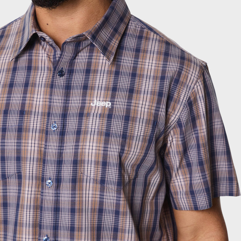 Jeep Mens M Check Shirt In Blue & Brown
