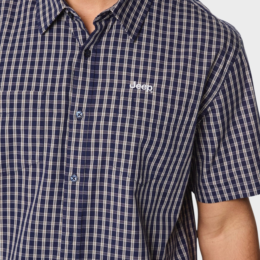 Jeep Mens Check Shirt In Navy & Cream