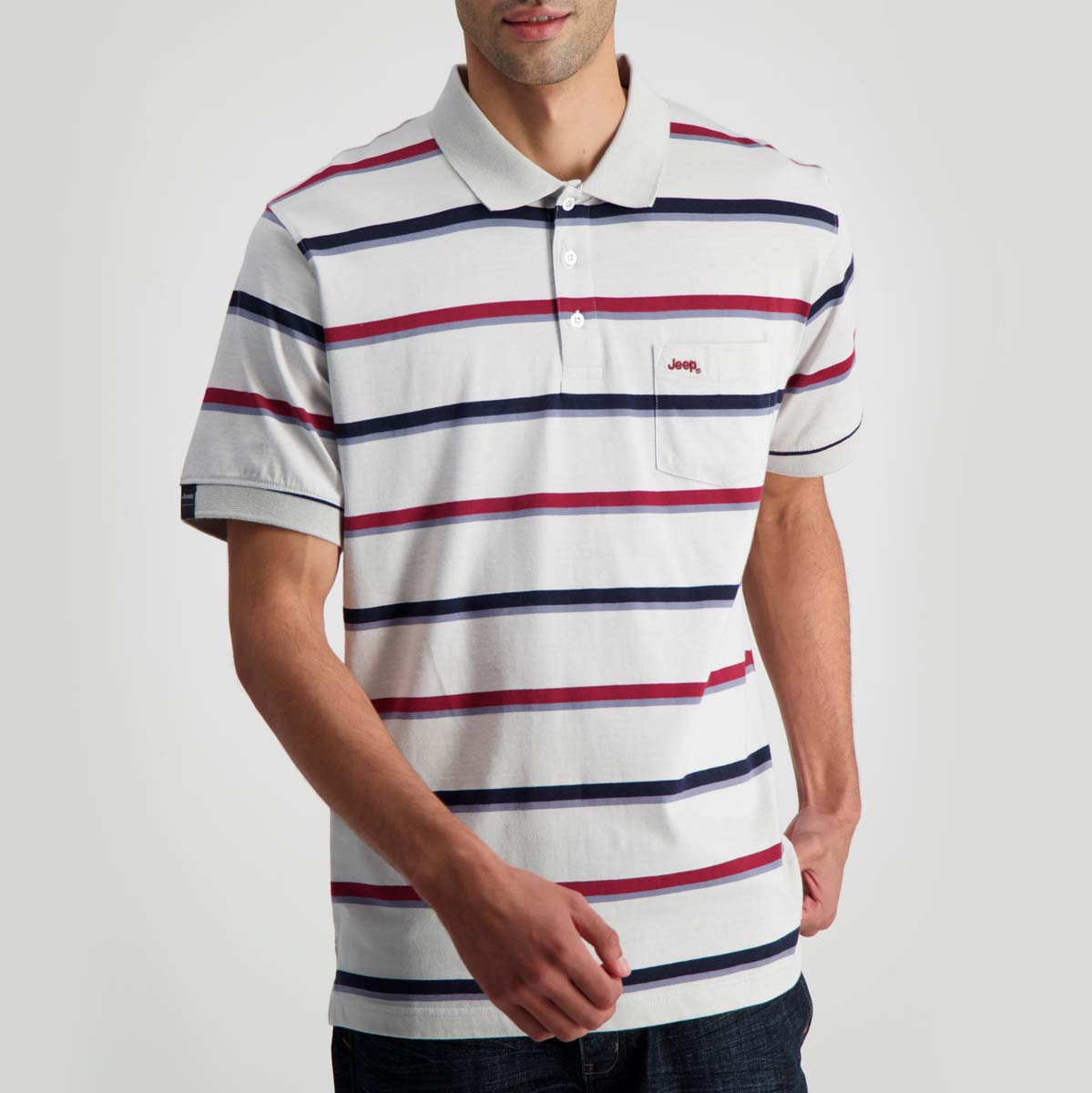 Jeep Khaki Grey Multi Stripe Golfer