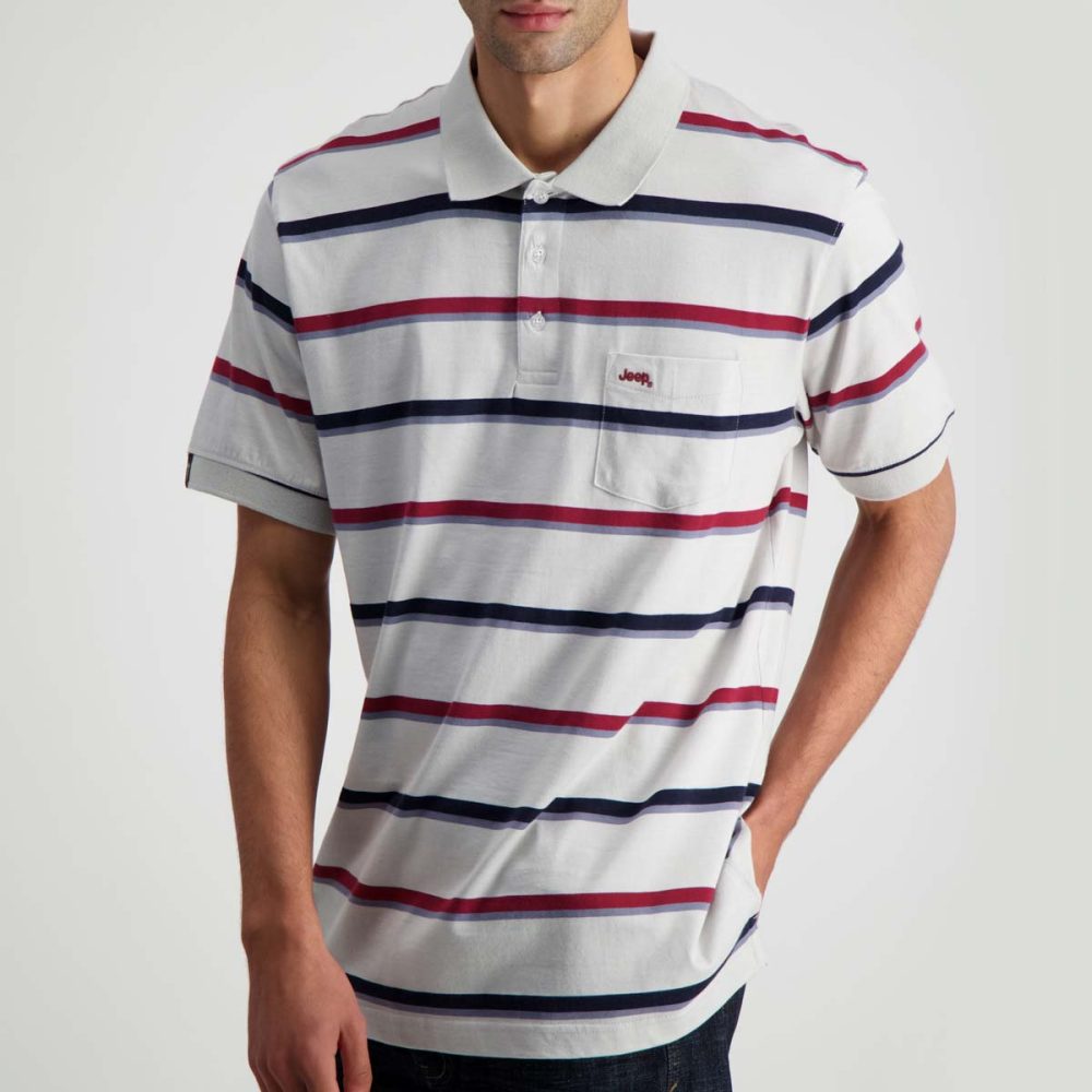 Jeep Khaki Grey Multi Stripe Golfer