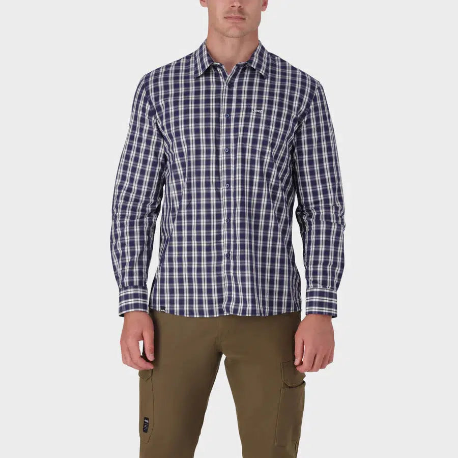 Jeep Mens Long Sleeve Yarn Dyed Check Shirt In Navy