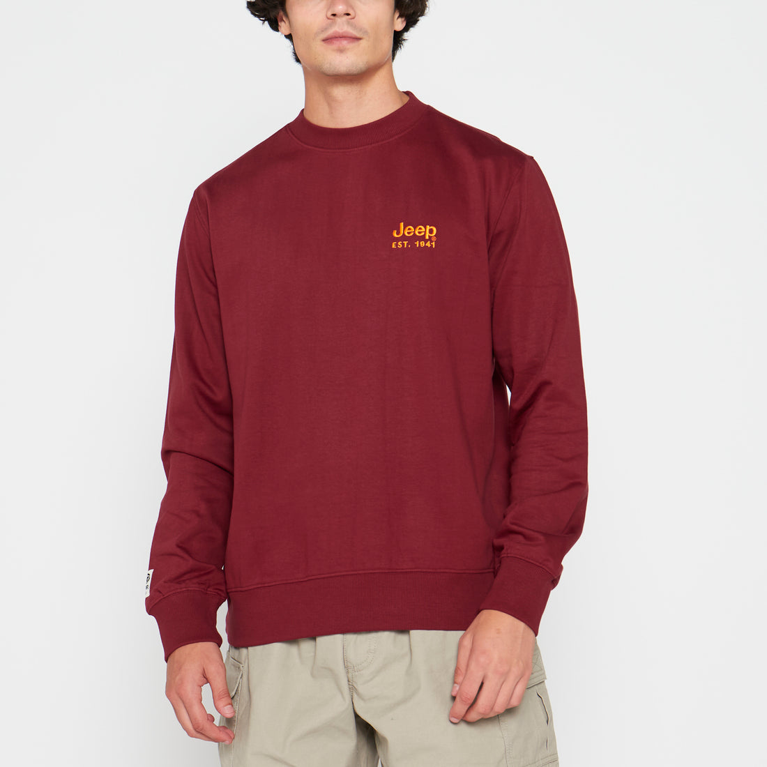 Jeep Embroidery Logo Crew Neck Sweatshirt In Burgundy