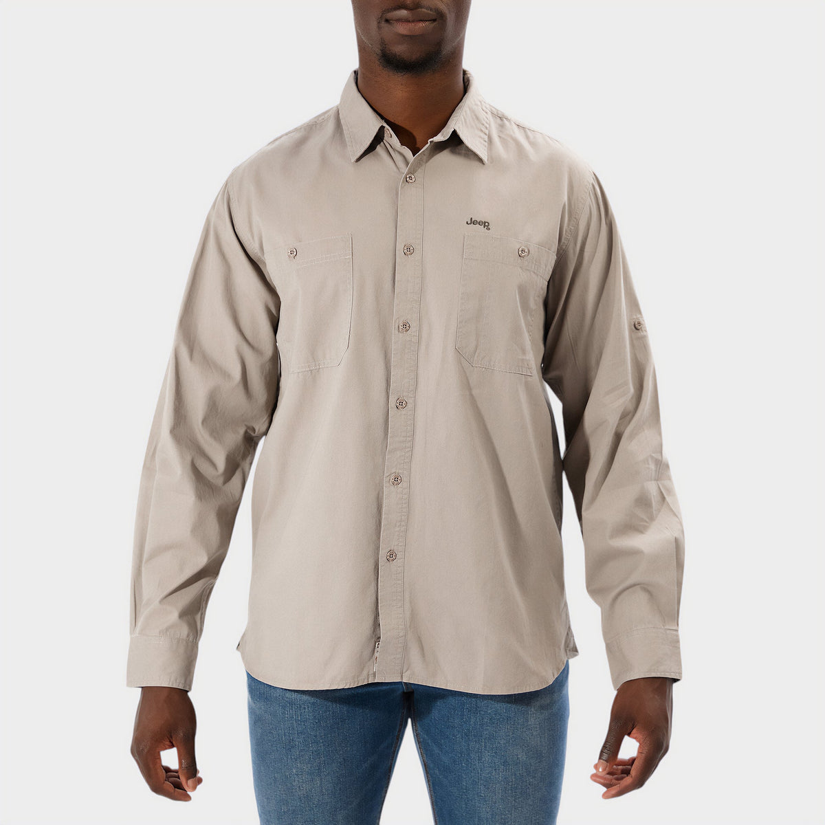 Jeep Mens Long Sleeve Willys Workshirt In Khaki