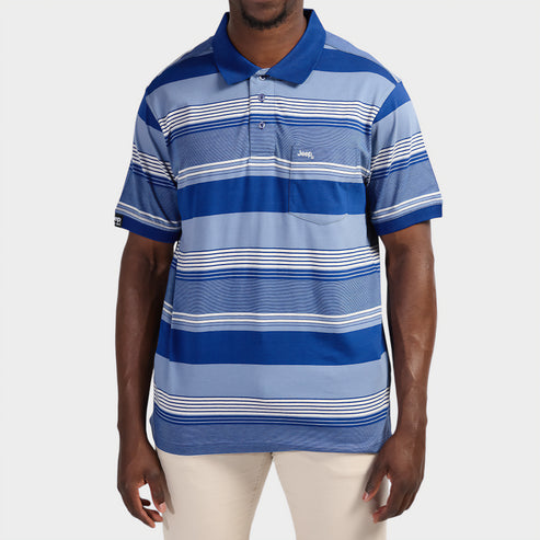Jeep Mens Yarndye Stripe Polo Blue Multi