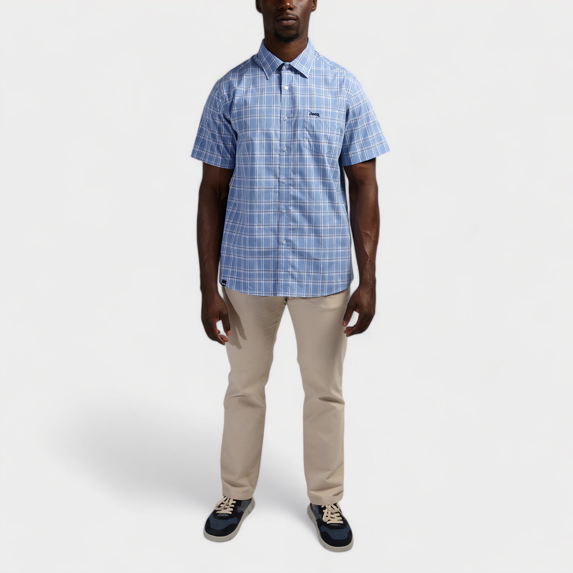 Jeep Yarn Dye Check Long Sleeve Shirt In Sky Blue