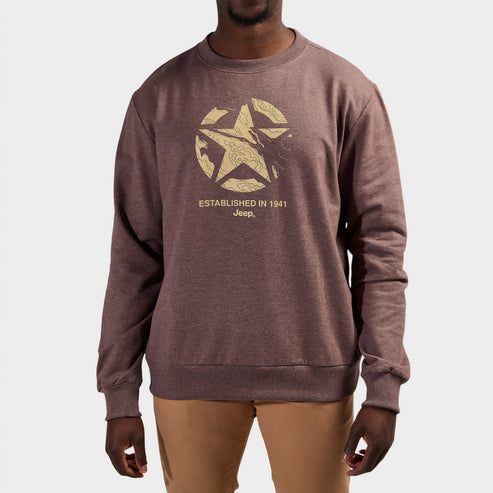 Jeep Mens Core Fleece Crew Neck Sweatop Brown
