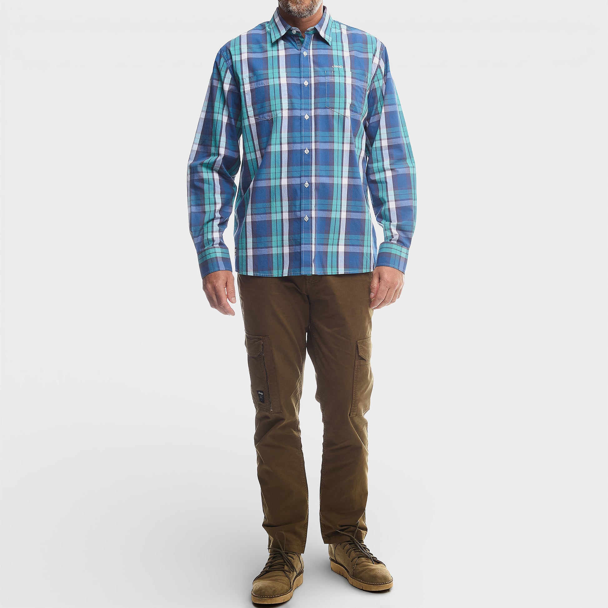 Jeep Yarndye Check Shirt In Blue Multi