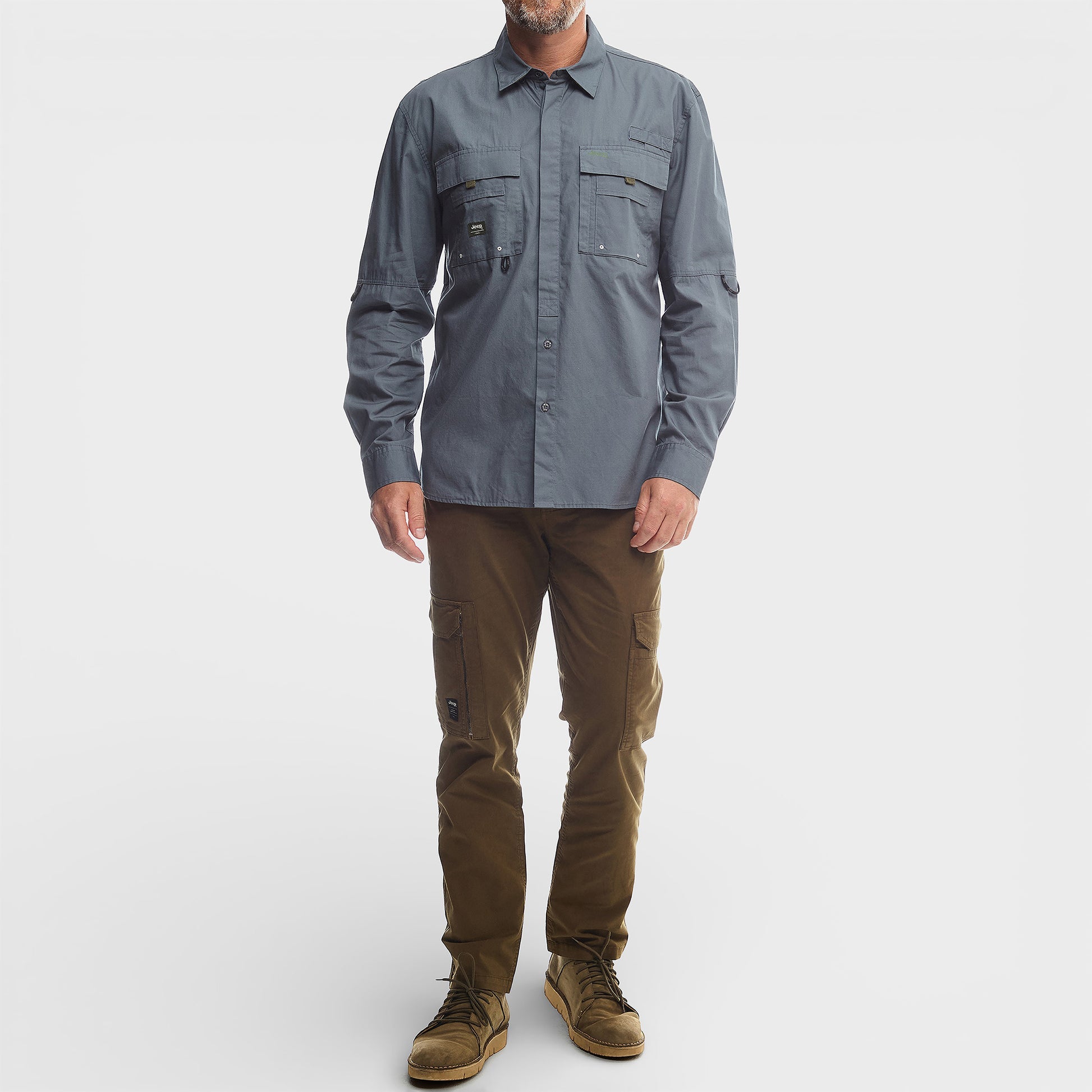Jeep Mens Long Sleeves Tackle Shirt Grey