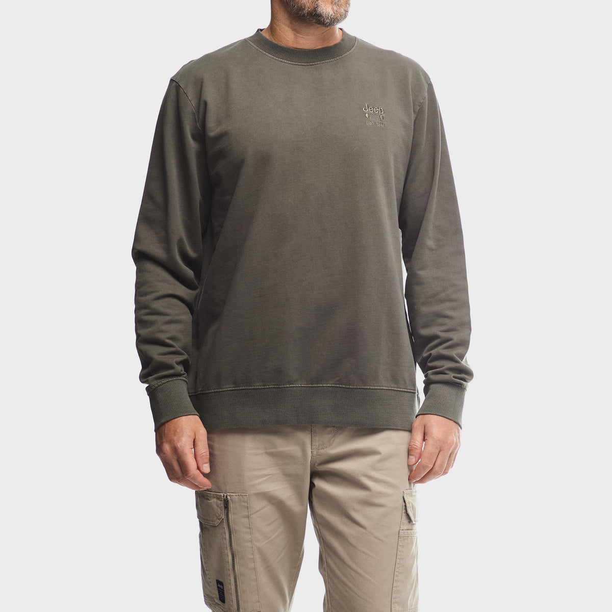 Jeep Mens Core Pigment Dye Crewneck Fleece Olive