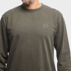 Jeep Mens Core Pigment Dye Crewneck Fleece Olive