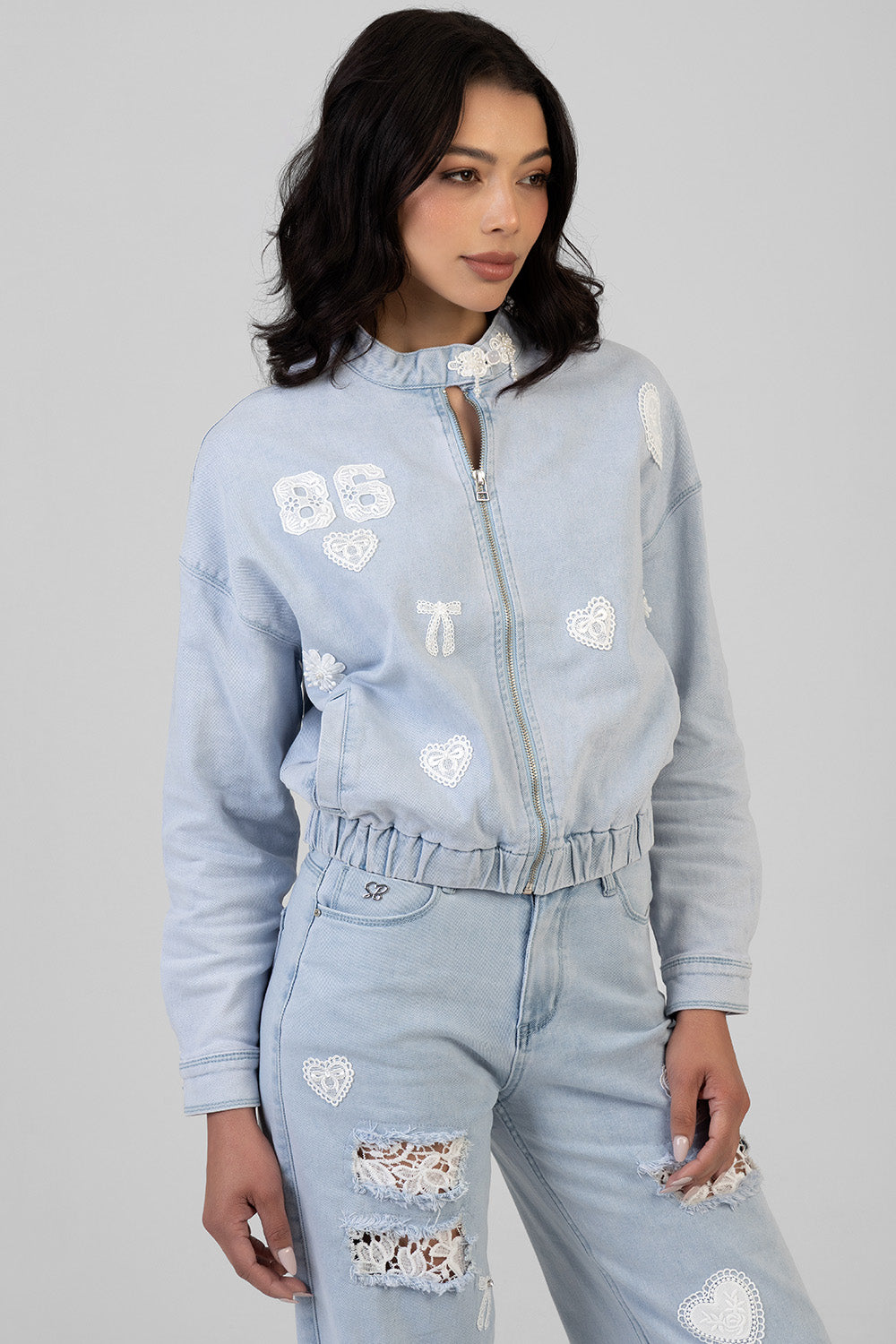 Sissy Boy Kiera Denim Bomber Jacket In Light Vintage
