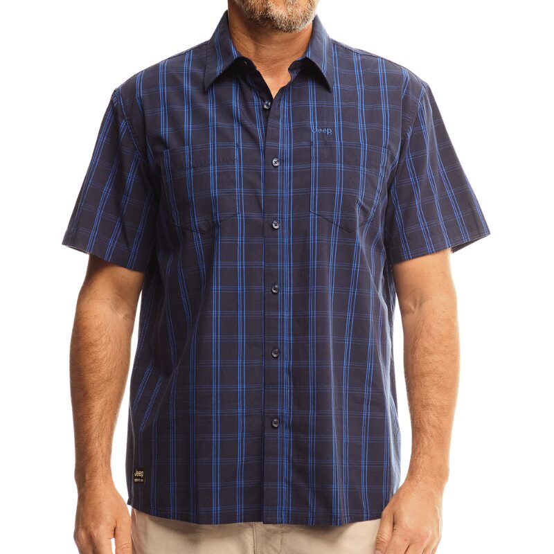 Jeep Mens Short Sleeves Yardye Check Shirt Navy Multi