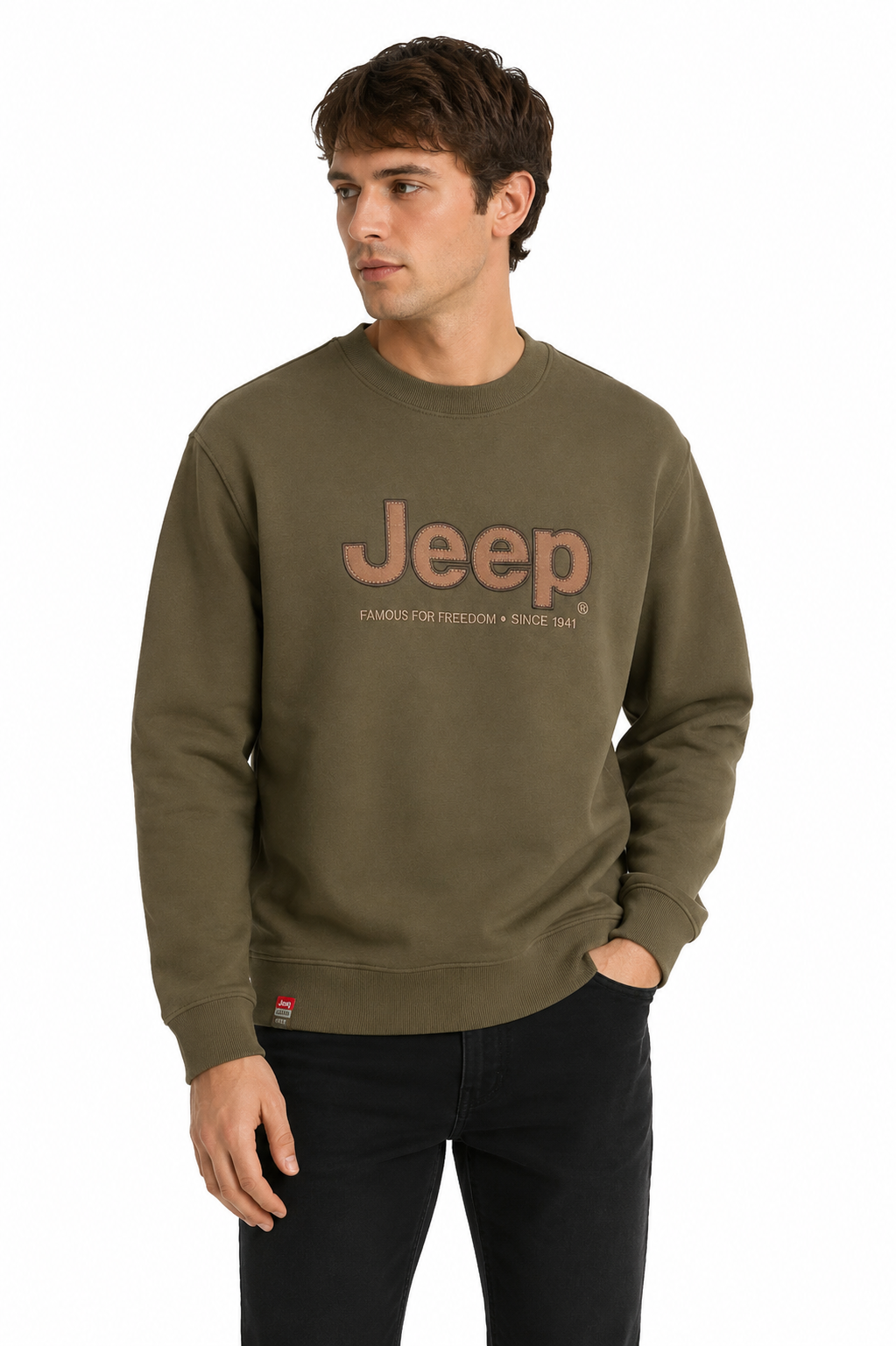 Jeep Core Applique Fleece Crewneck Sweater In Olive