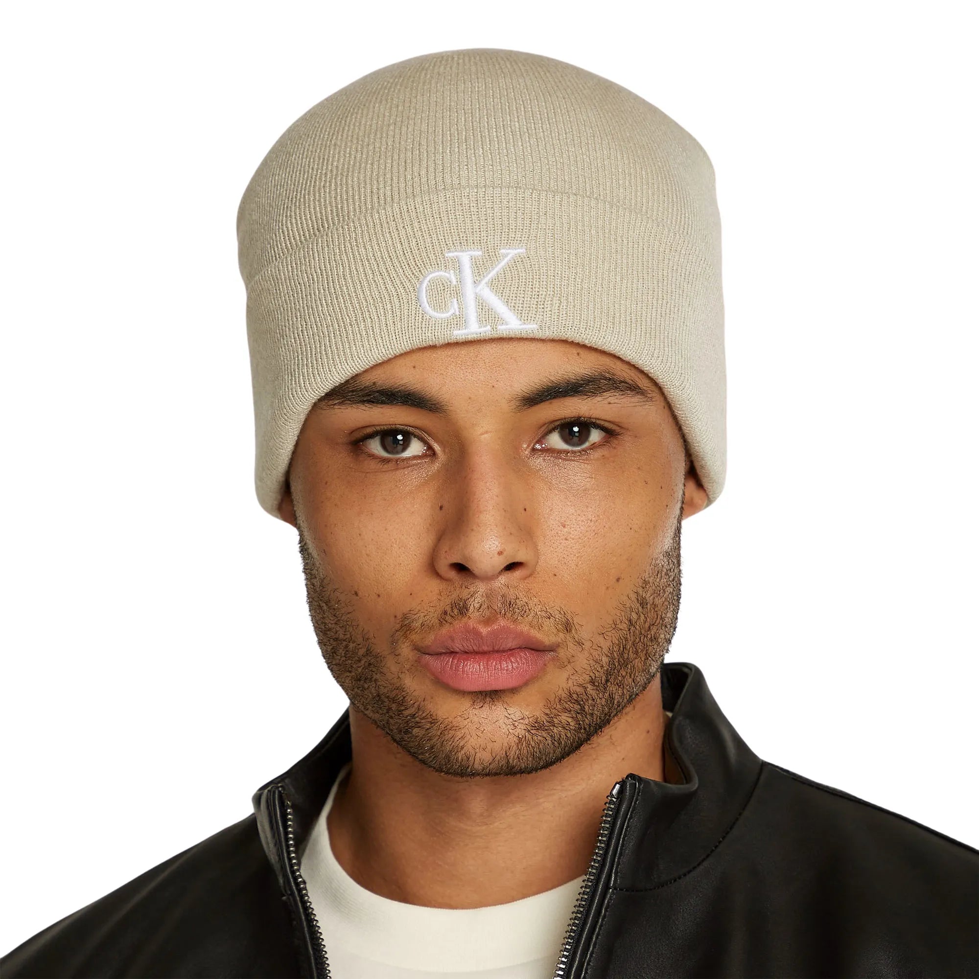 Calvin Klein Unisex Monogram Embroidered Beanie In Off White