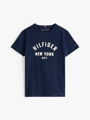 Tommy Hilfiger Unisex Curved Graphic T-Shirt In Navy