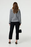 Izabel London Womens Long Sleeve Houdstooth Long Sleeve Cardigan In Black And White