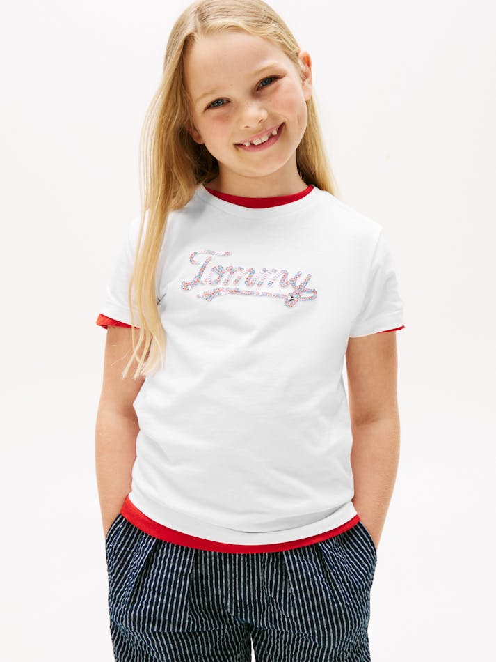 Tommy Hilfiger Girls Sequins Script T-Shirt In White
