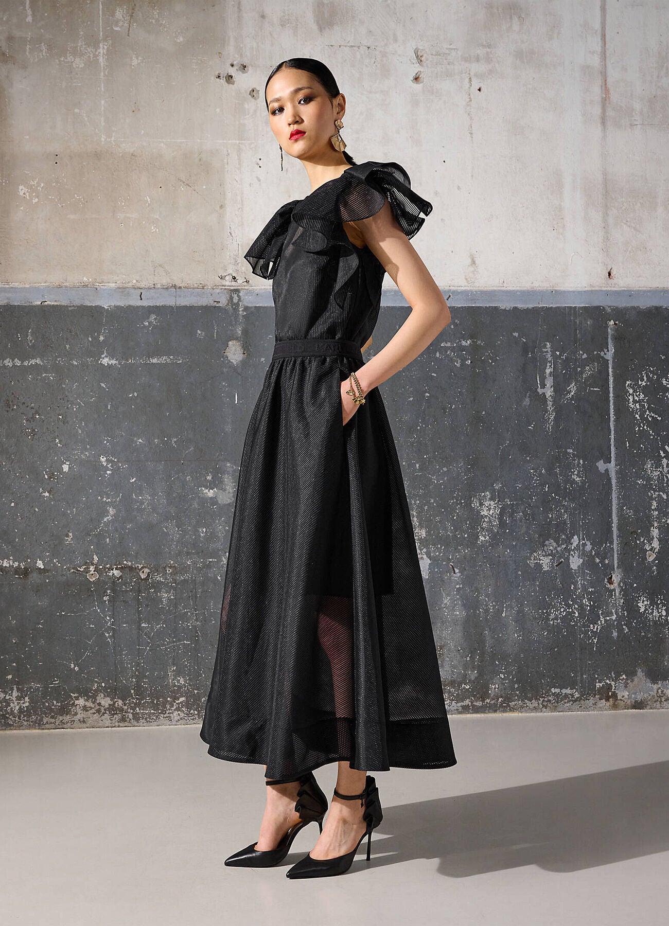 Karl Lagerfeld Ladies Flared Midi Skirt In Black