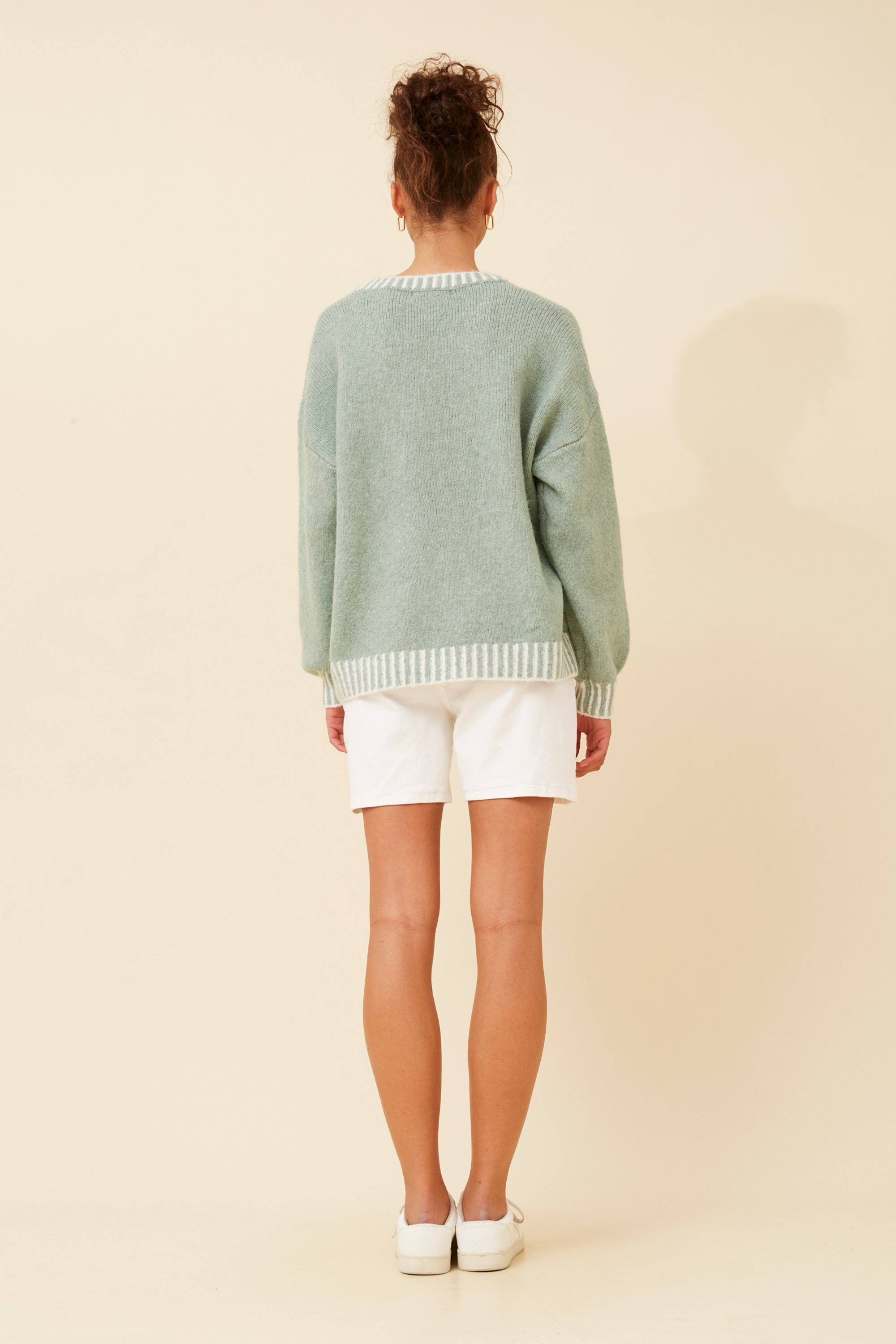 Stella Morgan Womens Crew Neck Melange Sweater In Sage
