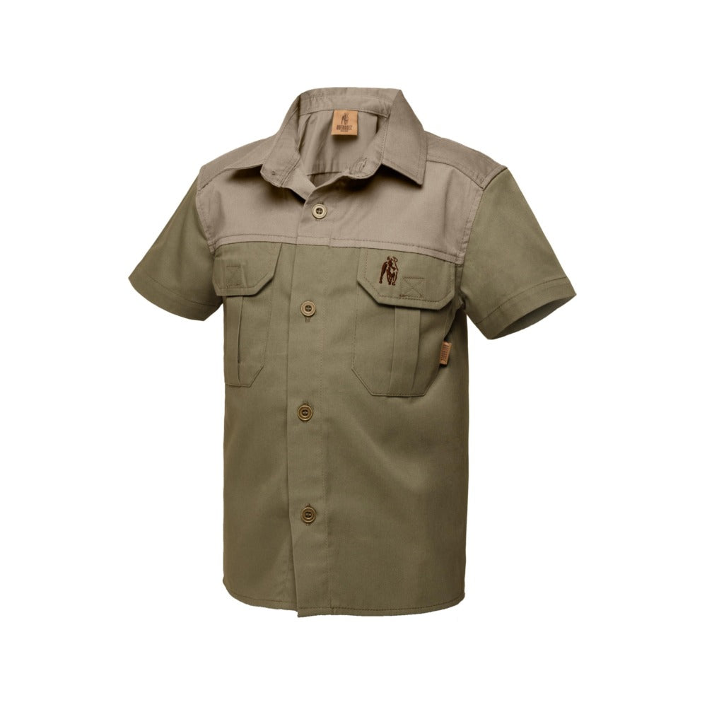 Boerboel Boys Short Sleeve Kalahari Shirt In Olive And Putty