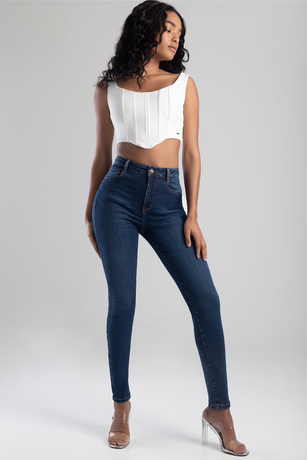 Sissyboy Ladies High Waist Sexy Curvy Fit Jeans In Dark Vintage