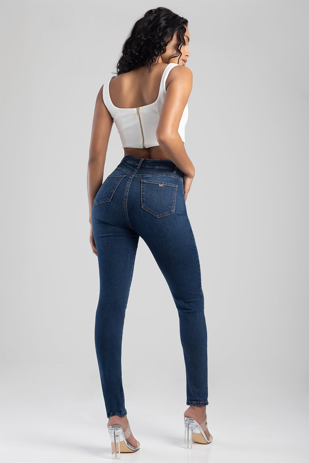 Sissyboy Ladies High Waist Sexy Curvy Fit Jeans In Dark Vintage