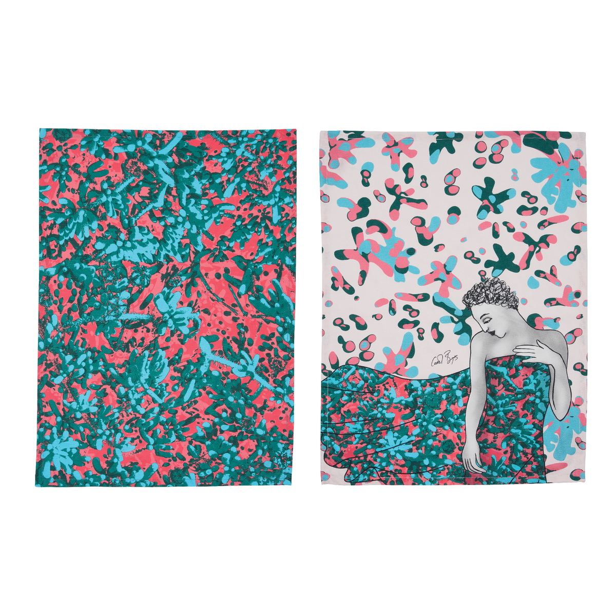 Carrol Boyes Tea Towel Set Of 2 Strength In Pink Multi