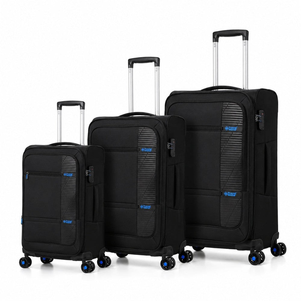 Travel Mate 3 Piece Poly Expandable Spinner Set Travel Safty Approved In Black