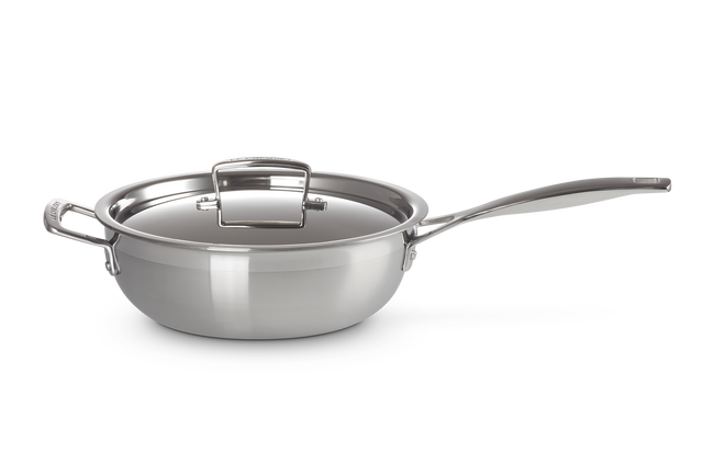 Le Creuset Triply Chefs Pan Non-stick With Lid In Silver