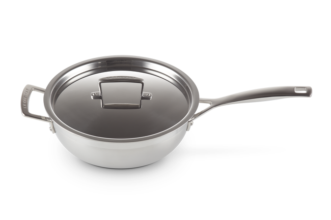Le Creuset Triply Chefs Pan Non-stick With Lid In Silver