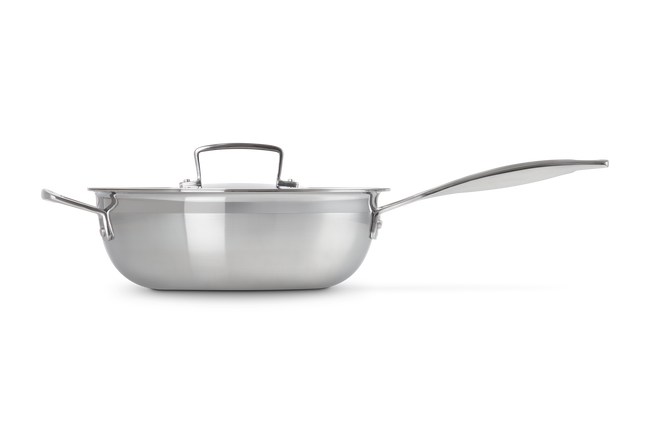 Le Creuset Triply Chefs Pan Non-stick With Lid In Silver