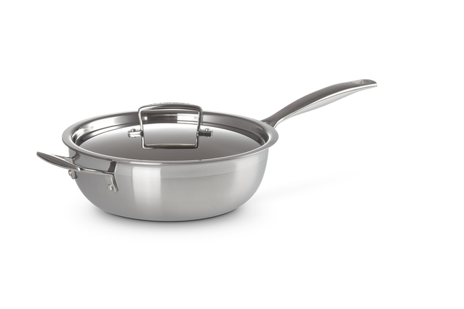 Le Creuset Triply Chefs Pan Non-stick With Lid In Silver