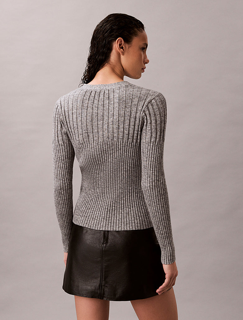Calvin Klein Ladies Mouline Rib Cardigan In Grey