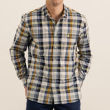 Polo Mens Linen Check Long Sleeve Shirt In Navy