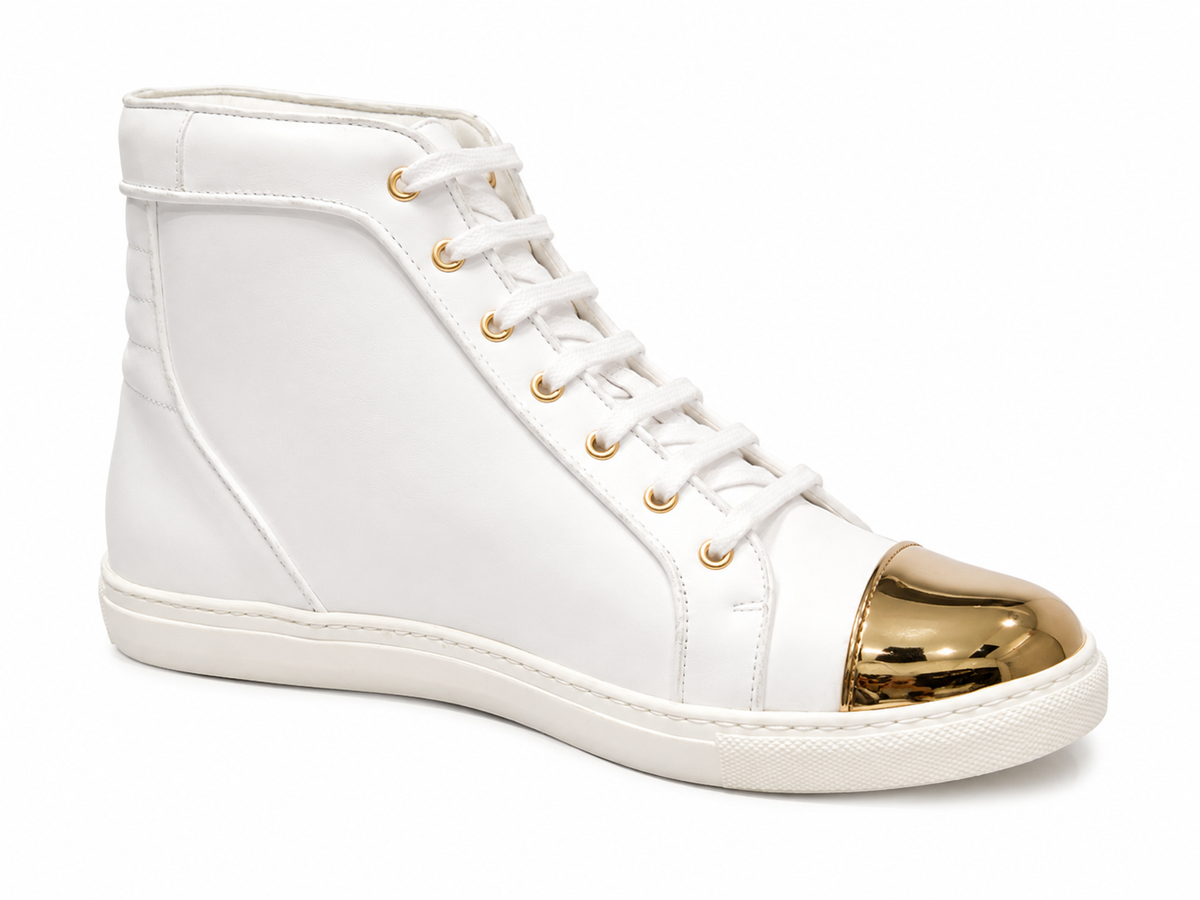 Louis Leeman High Top Sneaker With Capped Metal Boots In White