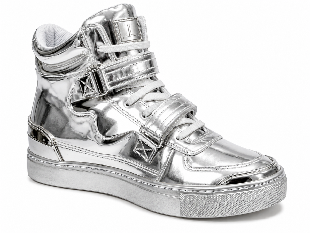 Louis Leeman High Top Sneaker With Valcro Straps Boots In Silver