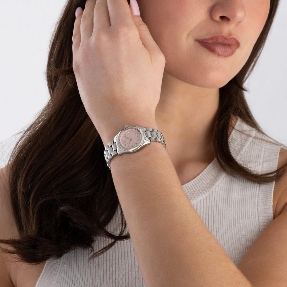 Micheal Kors Womens Lexington Stainless Steel Watch In Silver/Pink Dial