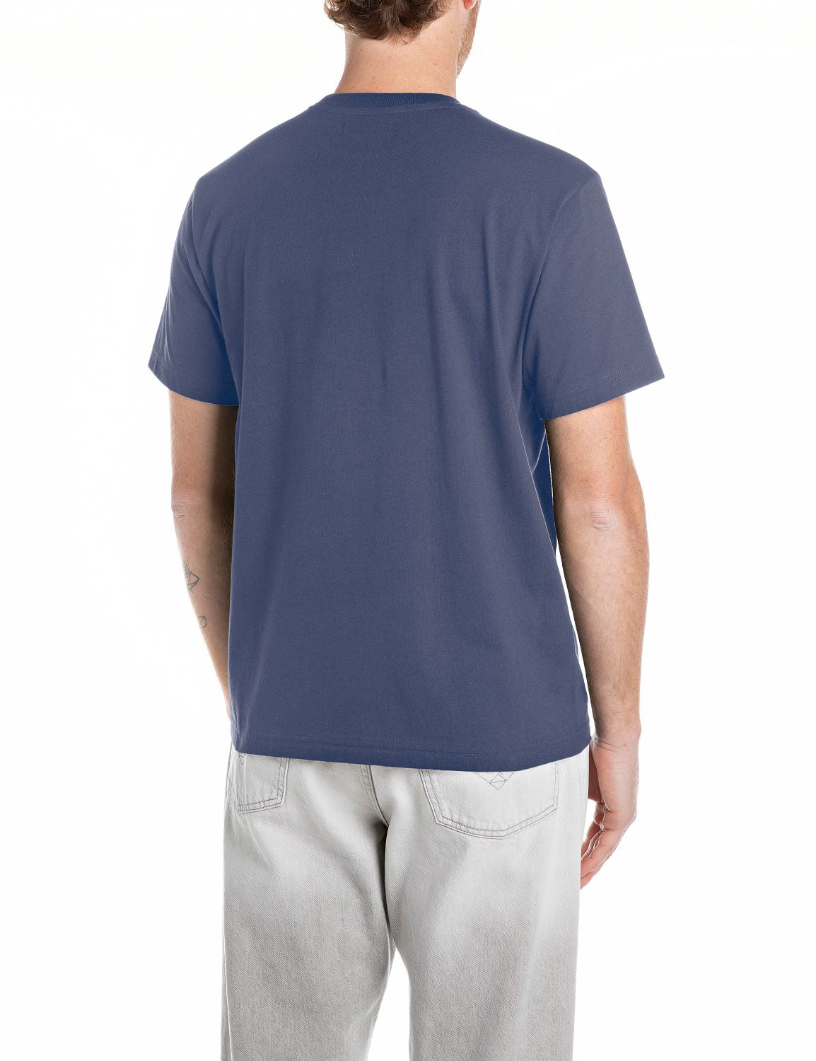 Replay Mens Crew Neck T-Shirt With Lettering In Blue