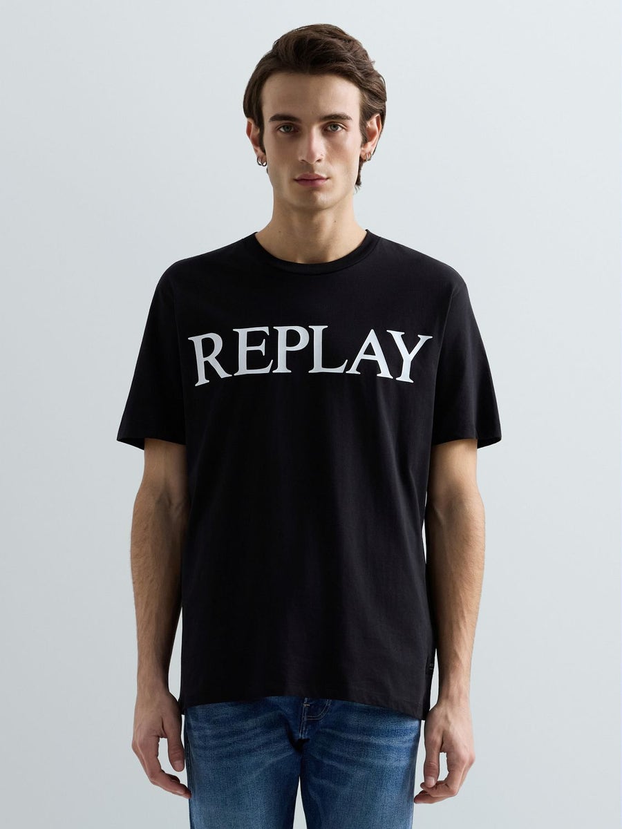 Replay Mens T-shirt With Logo Print In Black