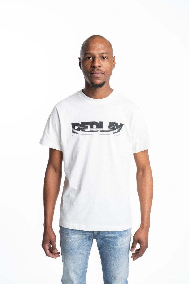 Replay M3134 2660 White Cotton T-Shirt With Faded Black Lettering