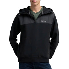 Replay Mens Half Zip Hoodie In Black