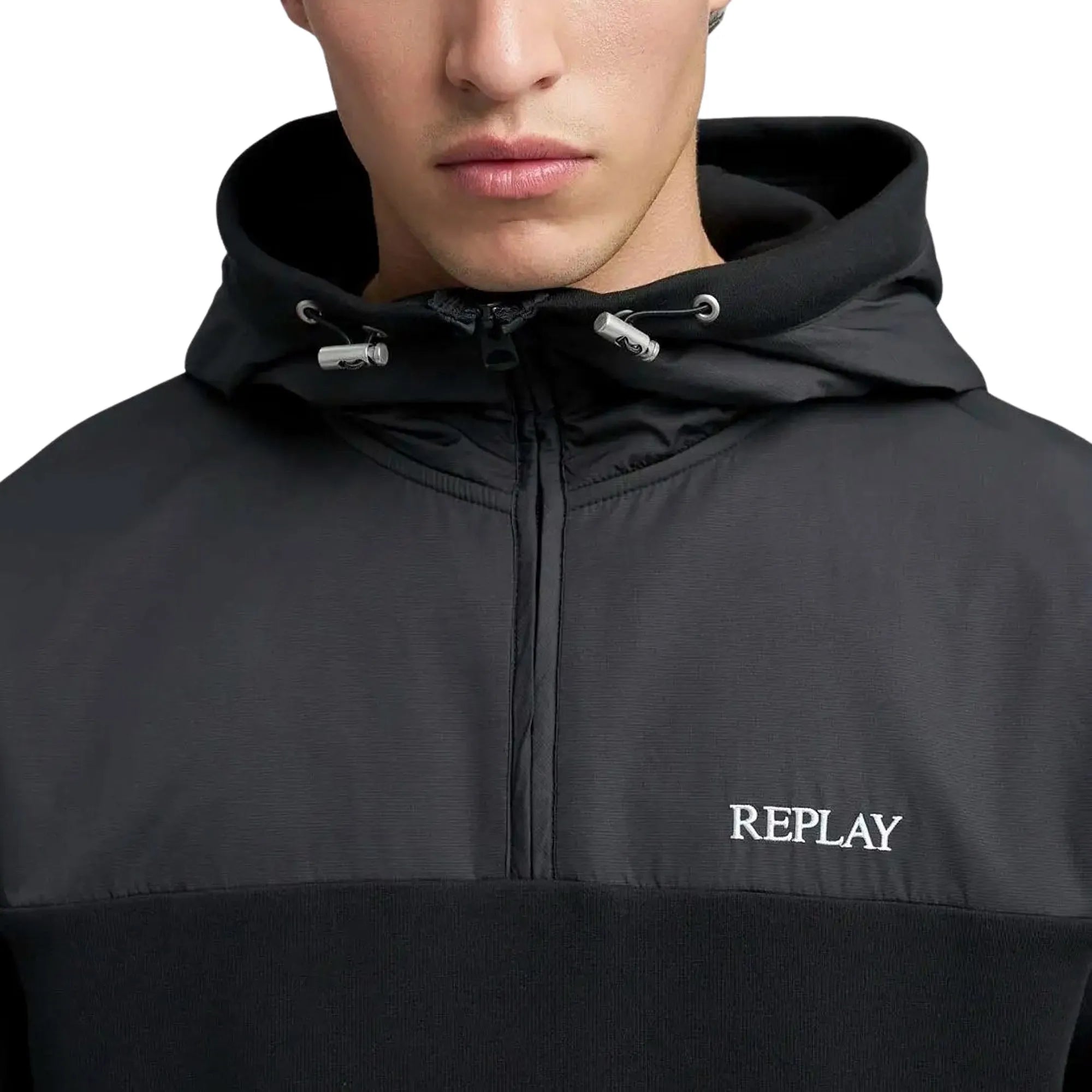 Replay Mens Half Zip Hoodie In Black