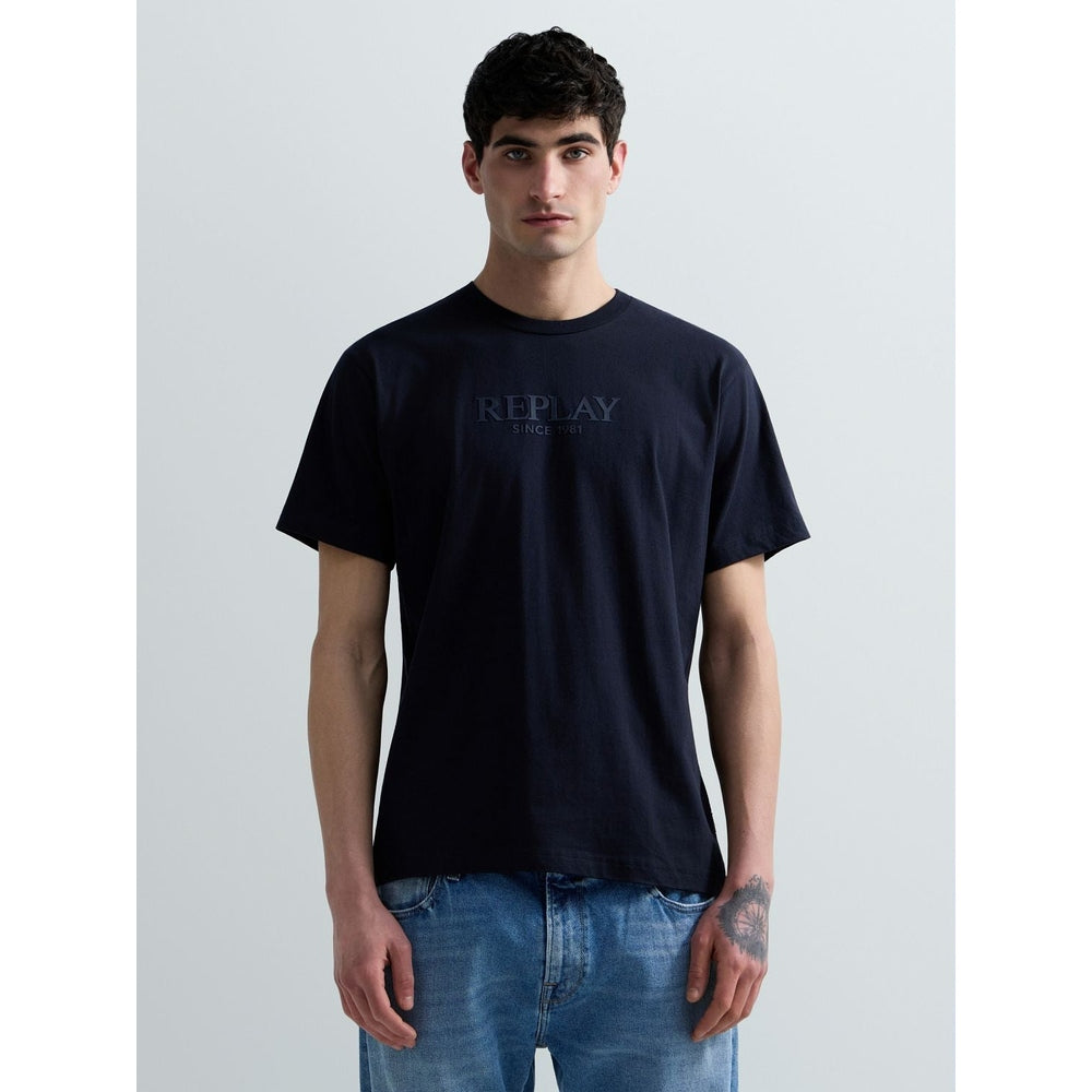 Replay Short Sleeve With Embossed Logo T-Shirt In Dark Navy