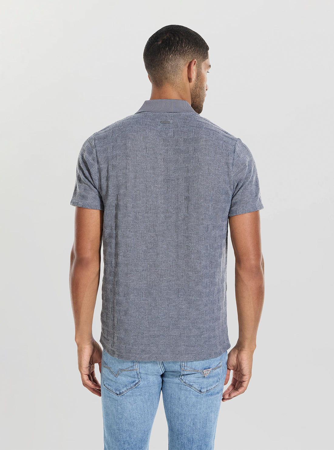 Guess Mens Short Sleeve Knit Tristan Button Down Shirt In Grey