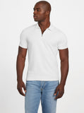 Guess Mens Eco White Percy Short Sleeve Textured Zip Polo Shirt In White