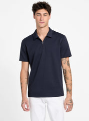 Guess Mens Eco Ss Textured Zip Navy
