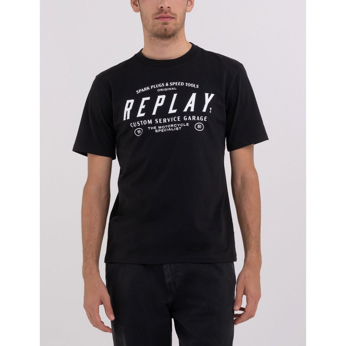 Replay Mens Classic Printed Short Sleeves T-Shirt In Black