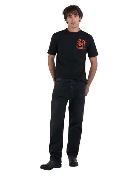 Replay Mens Custom Printed Tiger T-Shirt In Black